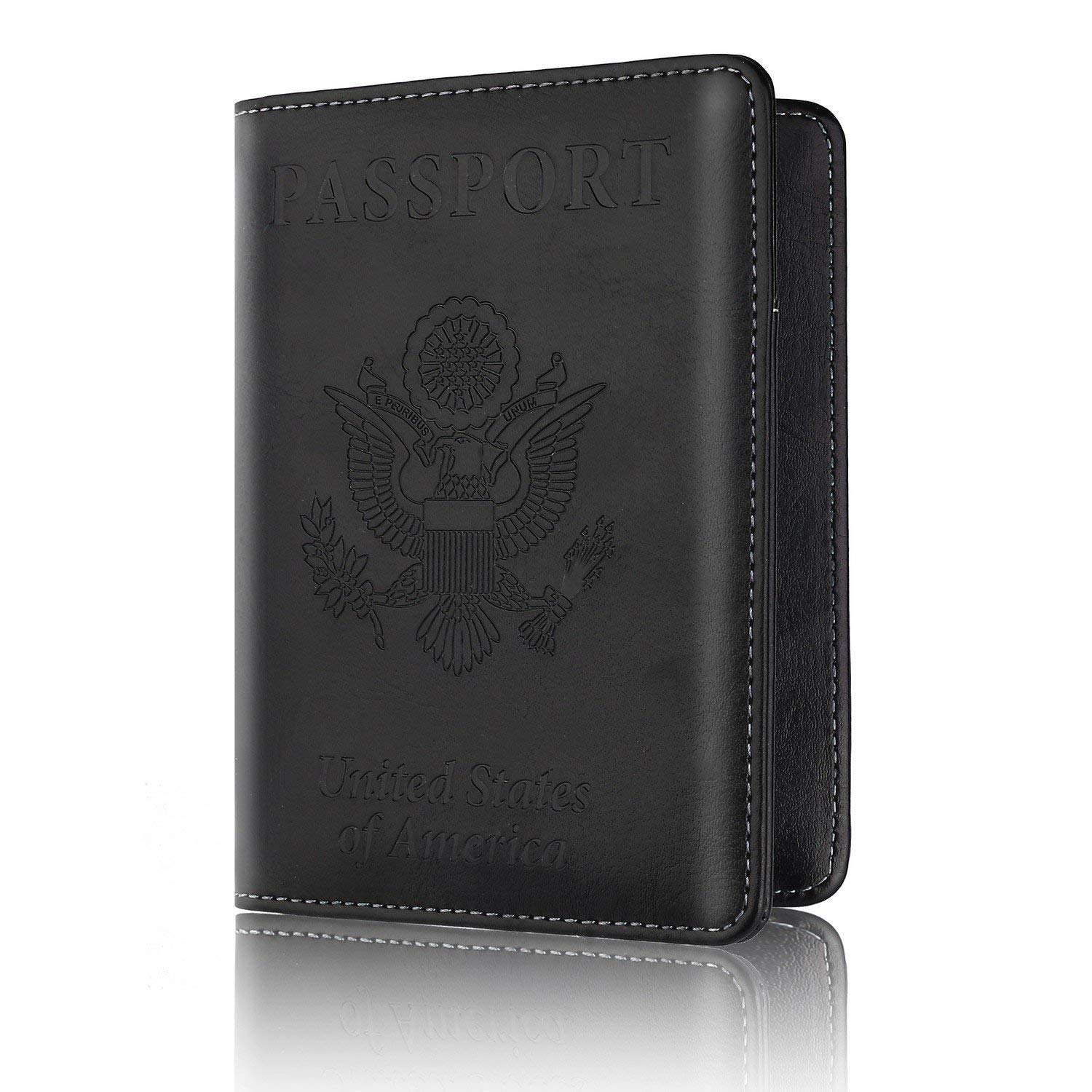 Leather Passport Holder Cover Leather Rfid Blocking Passport Wallet Case for Men Women, Black