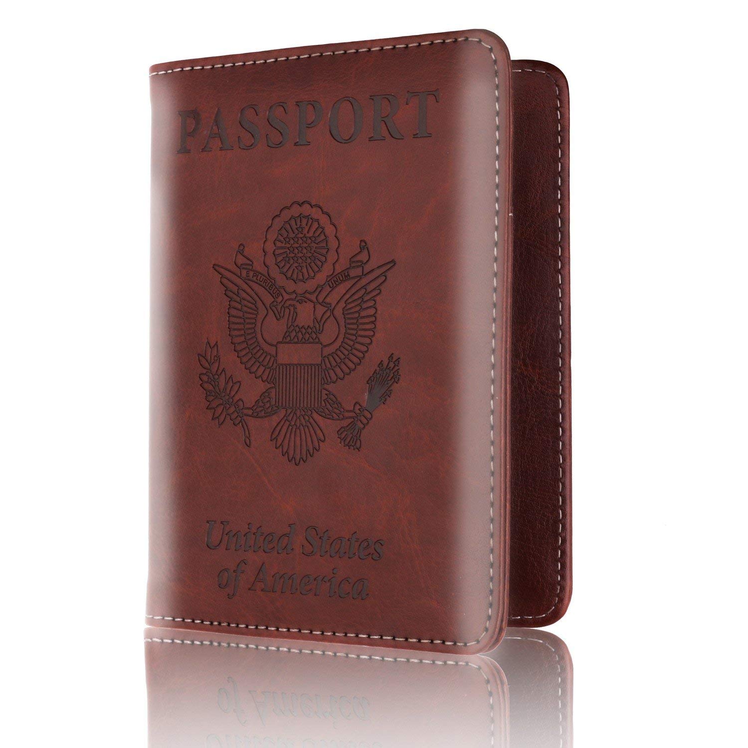 Leather Passport Holder Cover Leather Rfid Blocking Passport Wallet Case for Men Women, Brown