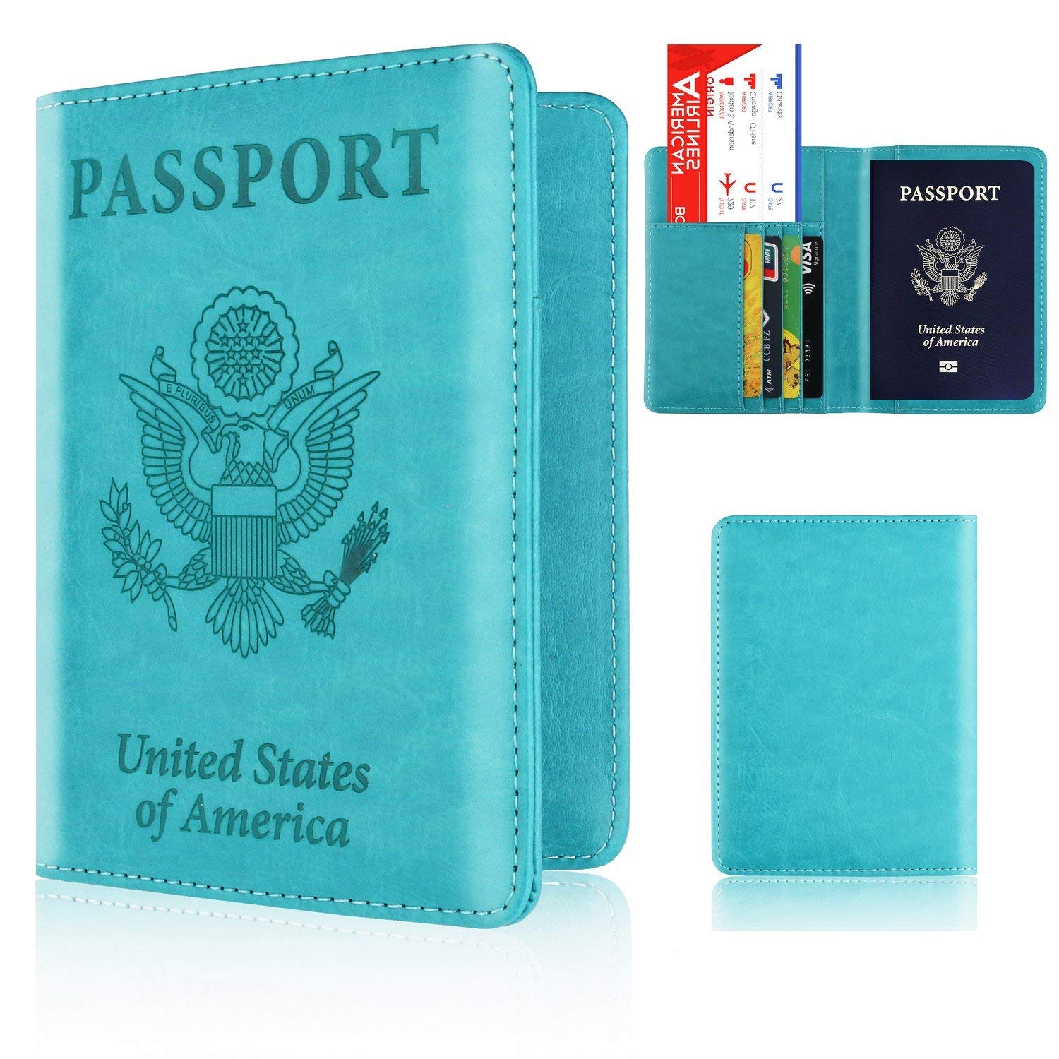 Kandouren RFID Blocking Passport Holder Cover Case,travel luggage passport wallet made with Blue Map Crazy Horse PU Leather for Men & Women 