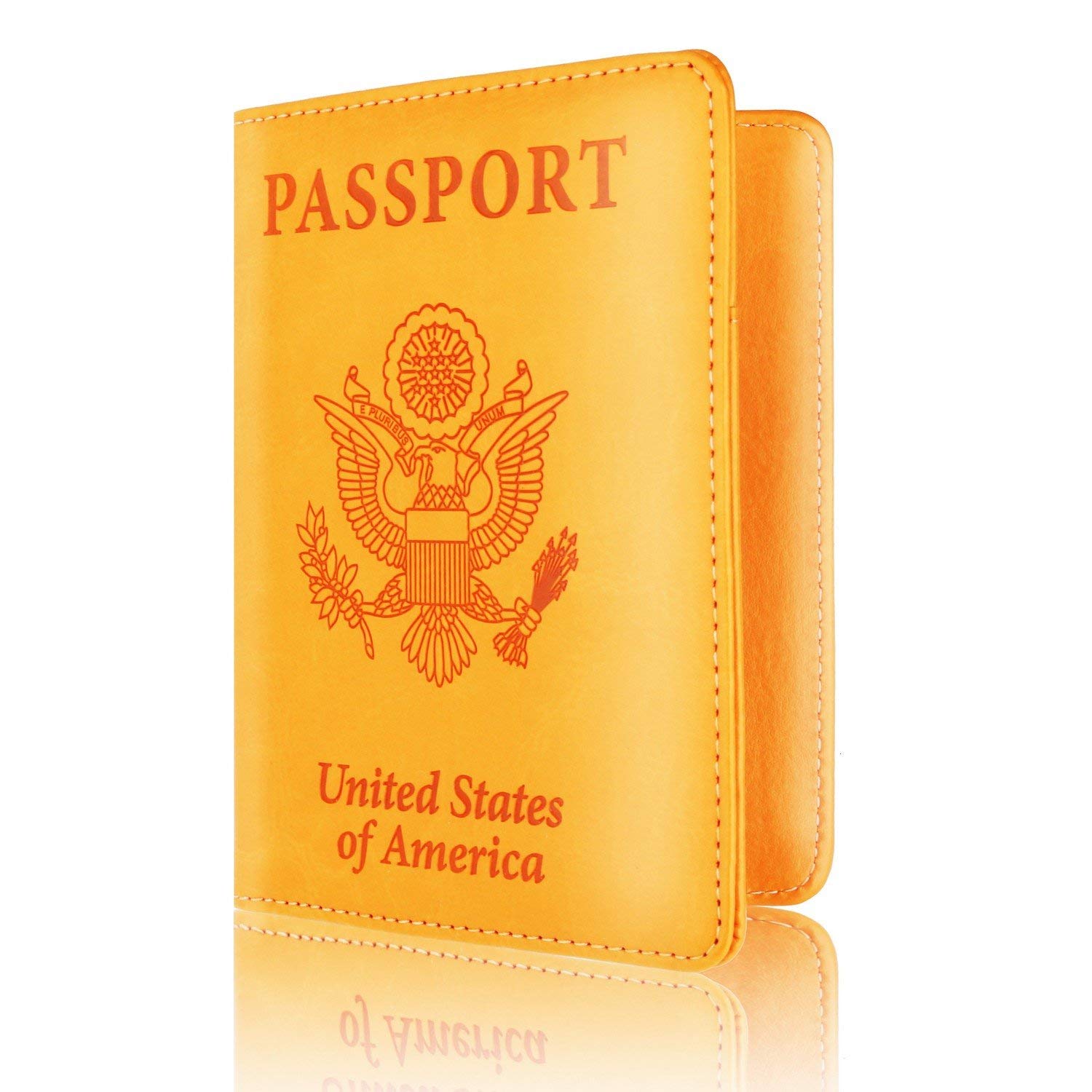 Leather Passport Holder Cover Leather Rfid Blocking Passport Wallet Case for Men Women, Orange