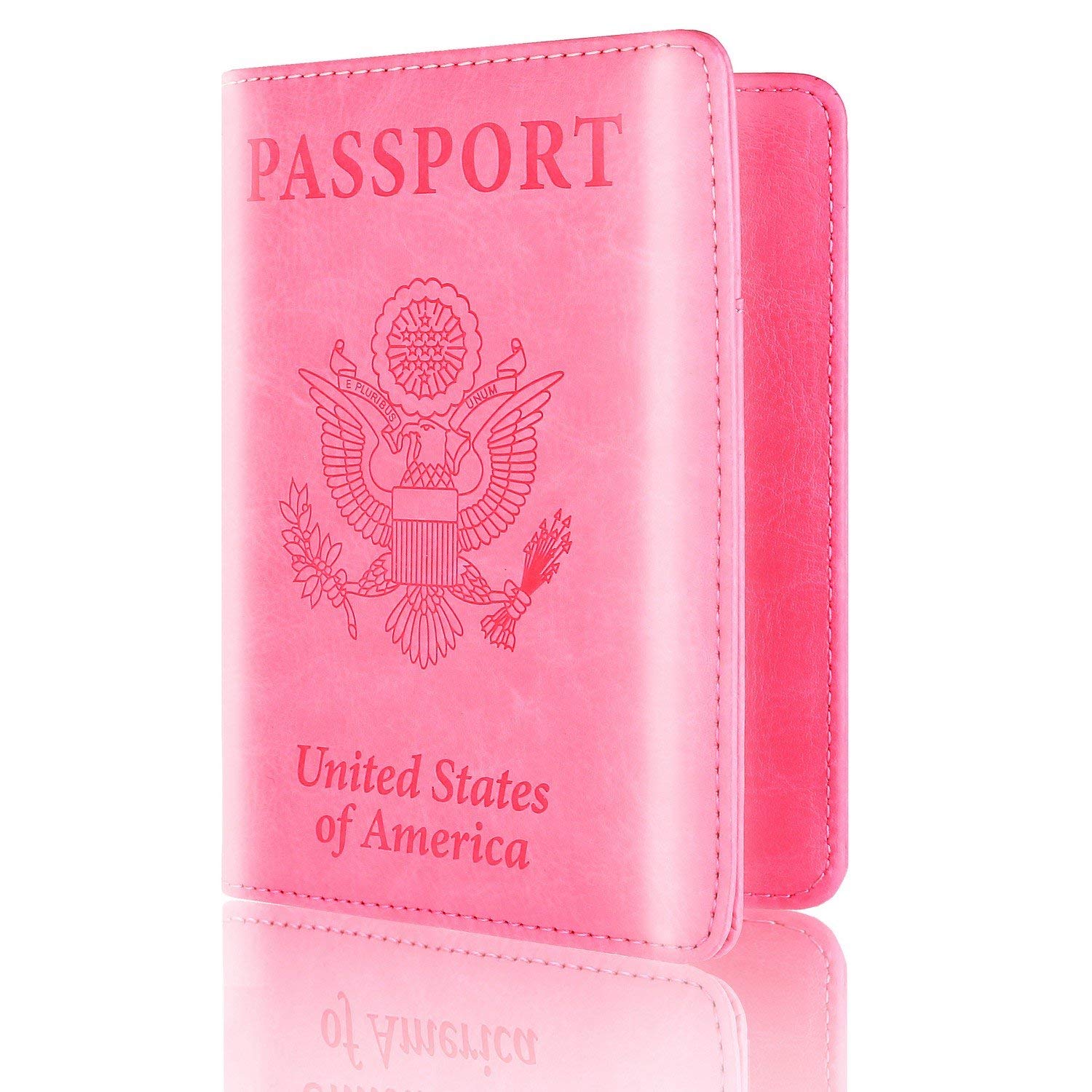 Leather Passport Holder Cover Leather Rfid Blocking Passport Wallet Case for Men Women, Pink