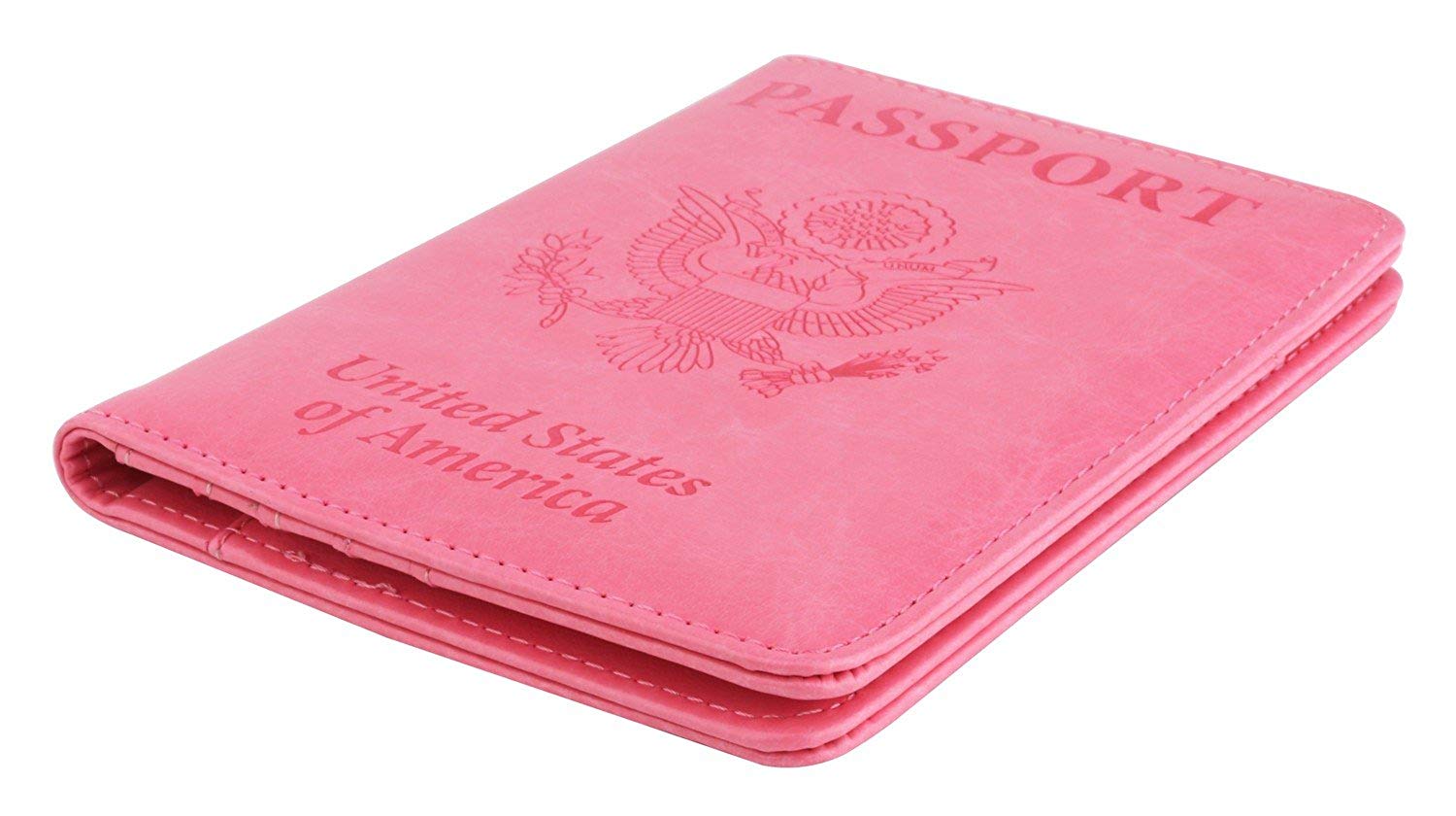 Pink HERRIAT Leather Passport Holder Cover Case RFID Blocking Travel Wallets Card Case for Women Men 