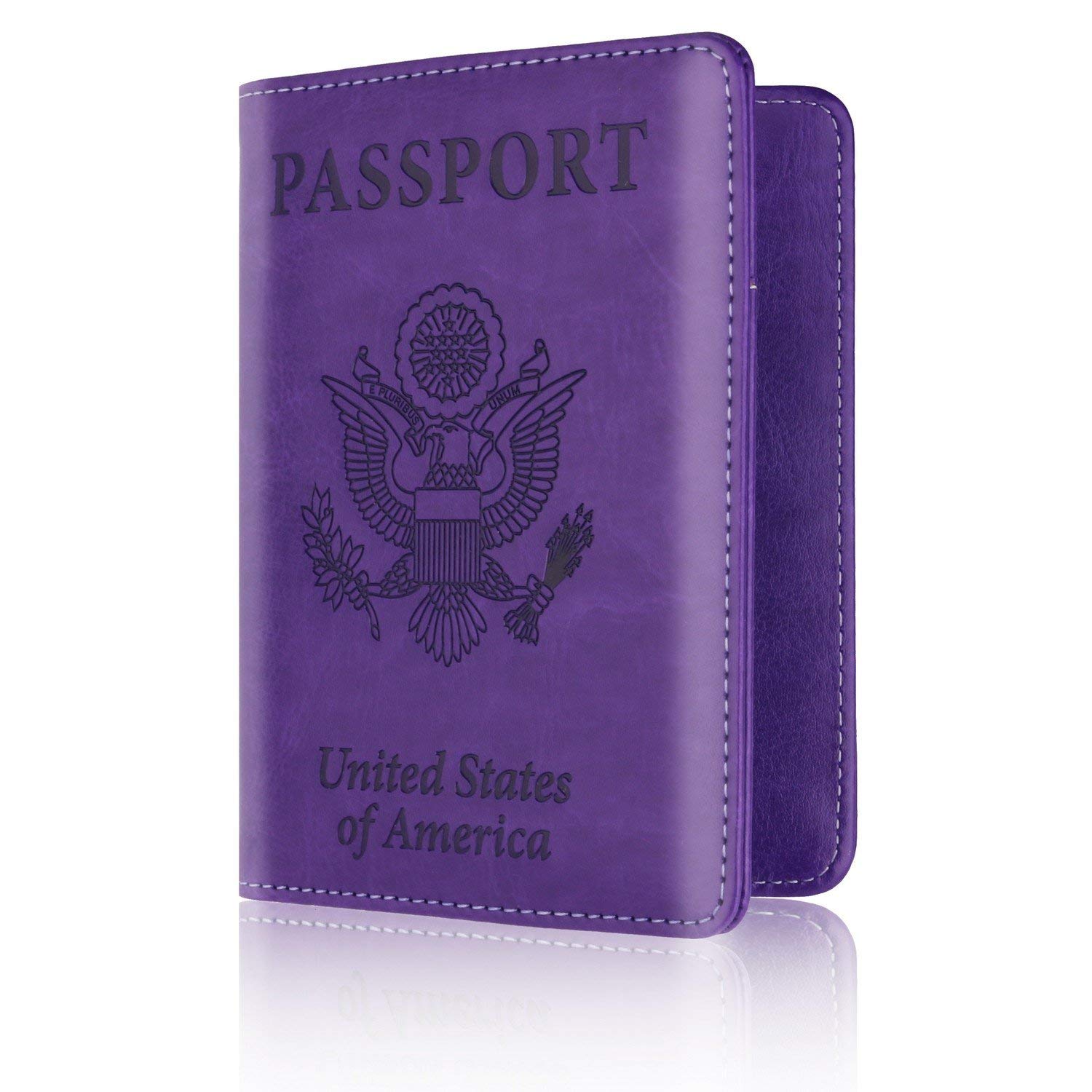 Leather Passport Holder Cover Leather Rfid Blocking Passport Wallet Case for Men Women, Purple