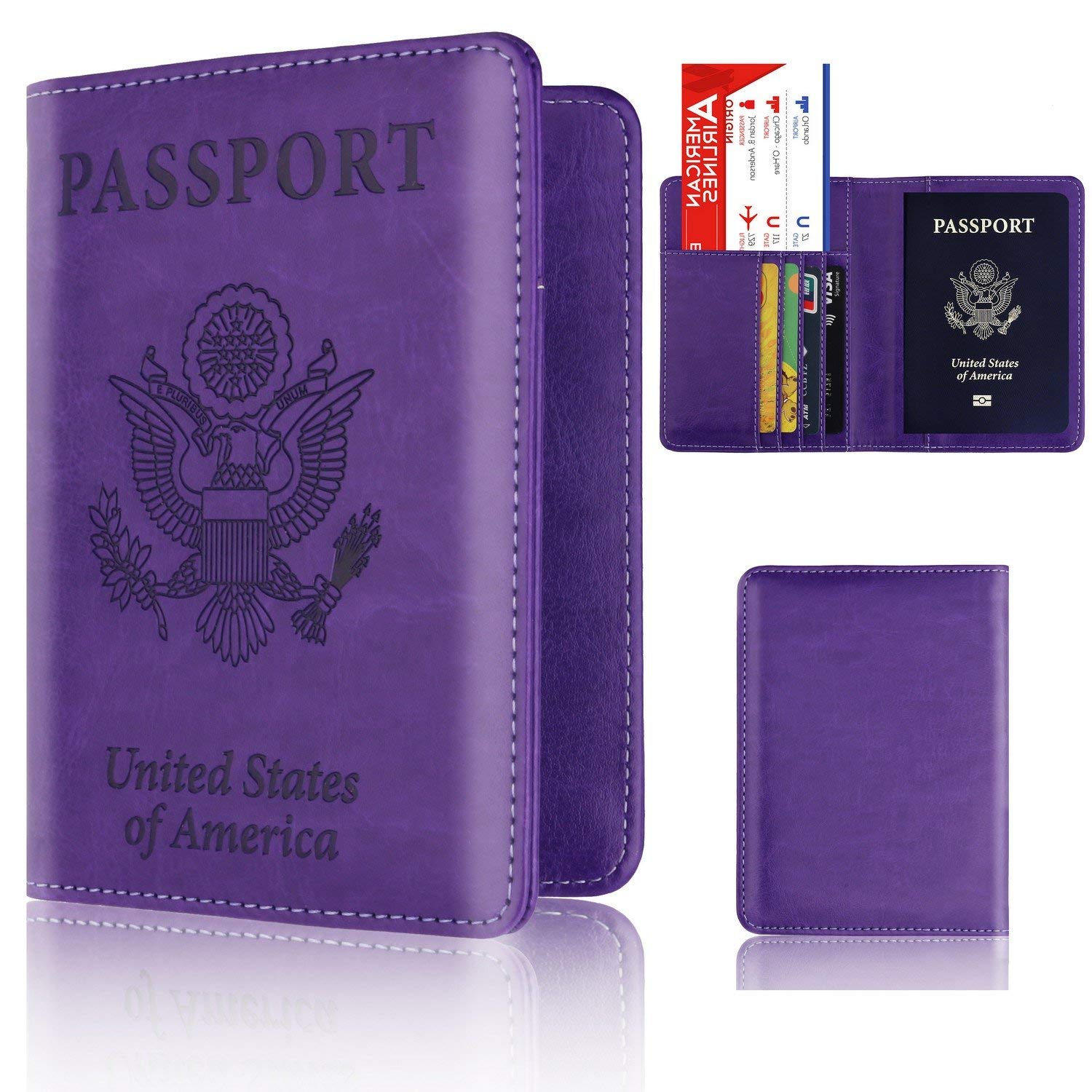 bjduck99 Leather Passport Holder Case for Travel Men Women Purple 