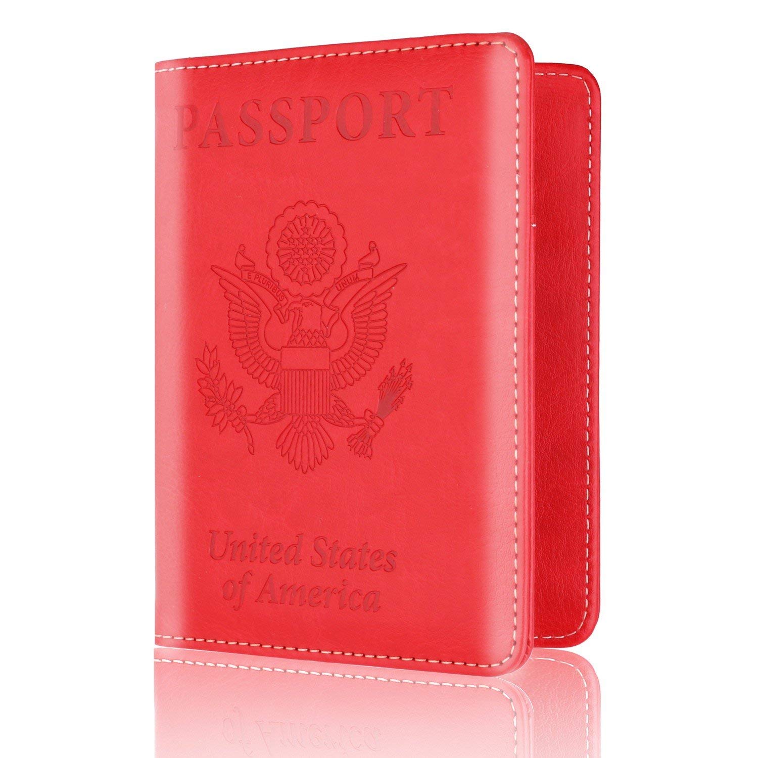 Leather Passport Holder Cover Leather Rfid Blocking Passport Wallet Case for Men Women, Red